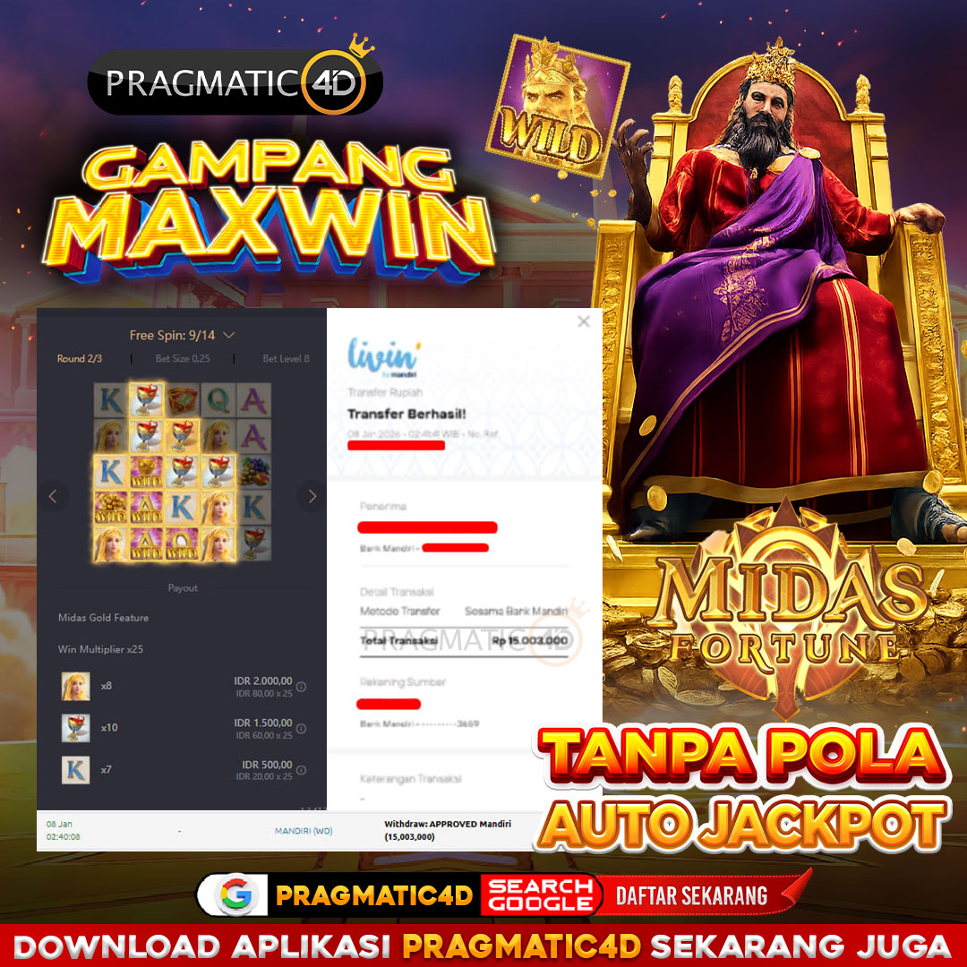 BUKTI KEMENANGAN MEMBER 08 JANUARI 2026 DI PRAGMATIC4D 15 JUTA