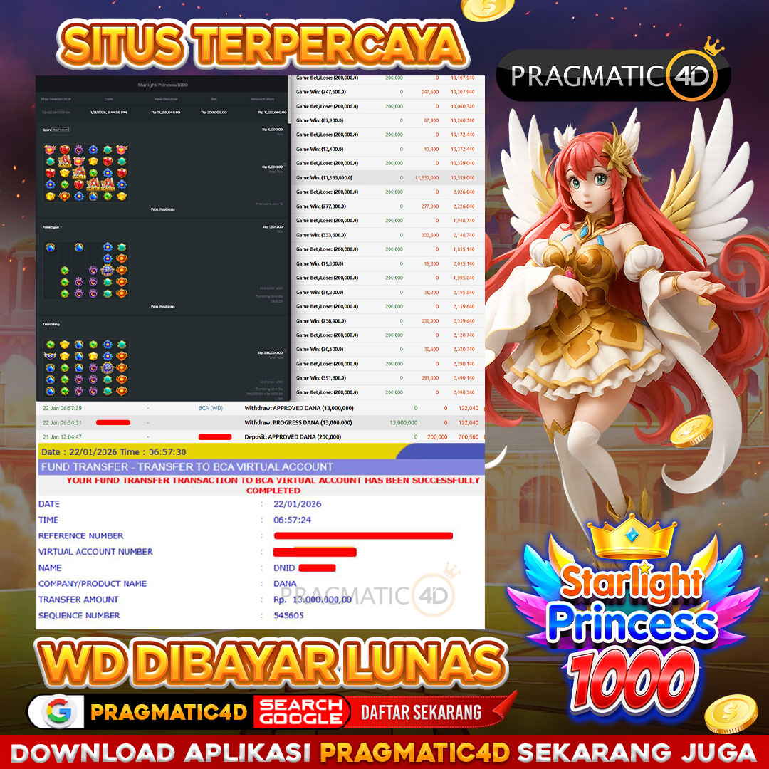 BUKTI KEMENANGAN MEMBER 22 JANUARI 2026 DI PRAGMATIC4D 13 JUTA