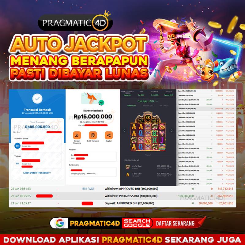 BUKTI KEMENANGAN MEMBER 22 JANUARI 2026 DI PRAGMATIC4D 100 JUTA