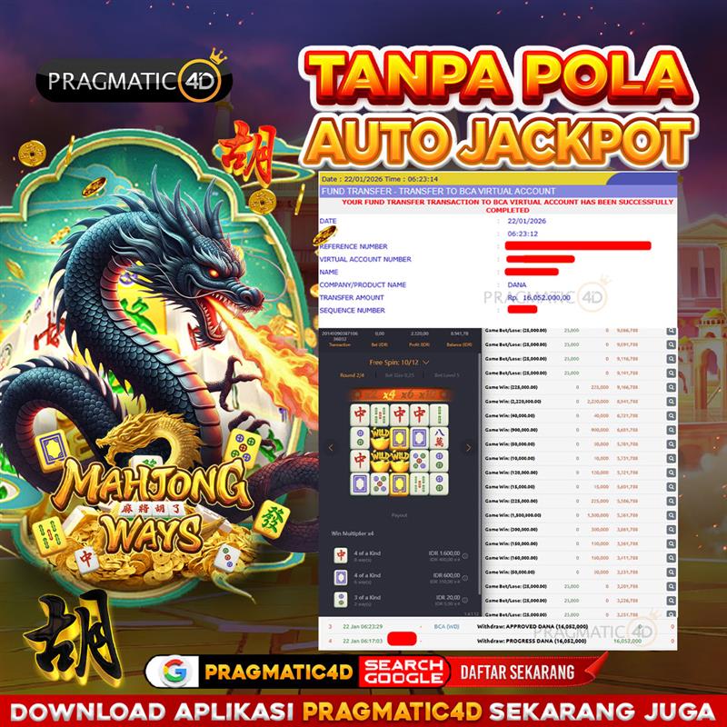 BUKTI KEMENANGAN MEMBER 22 JANUARI 2026 DI PRAGMATIC4D 16 JUTA