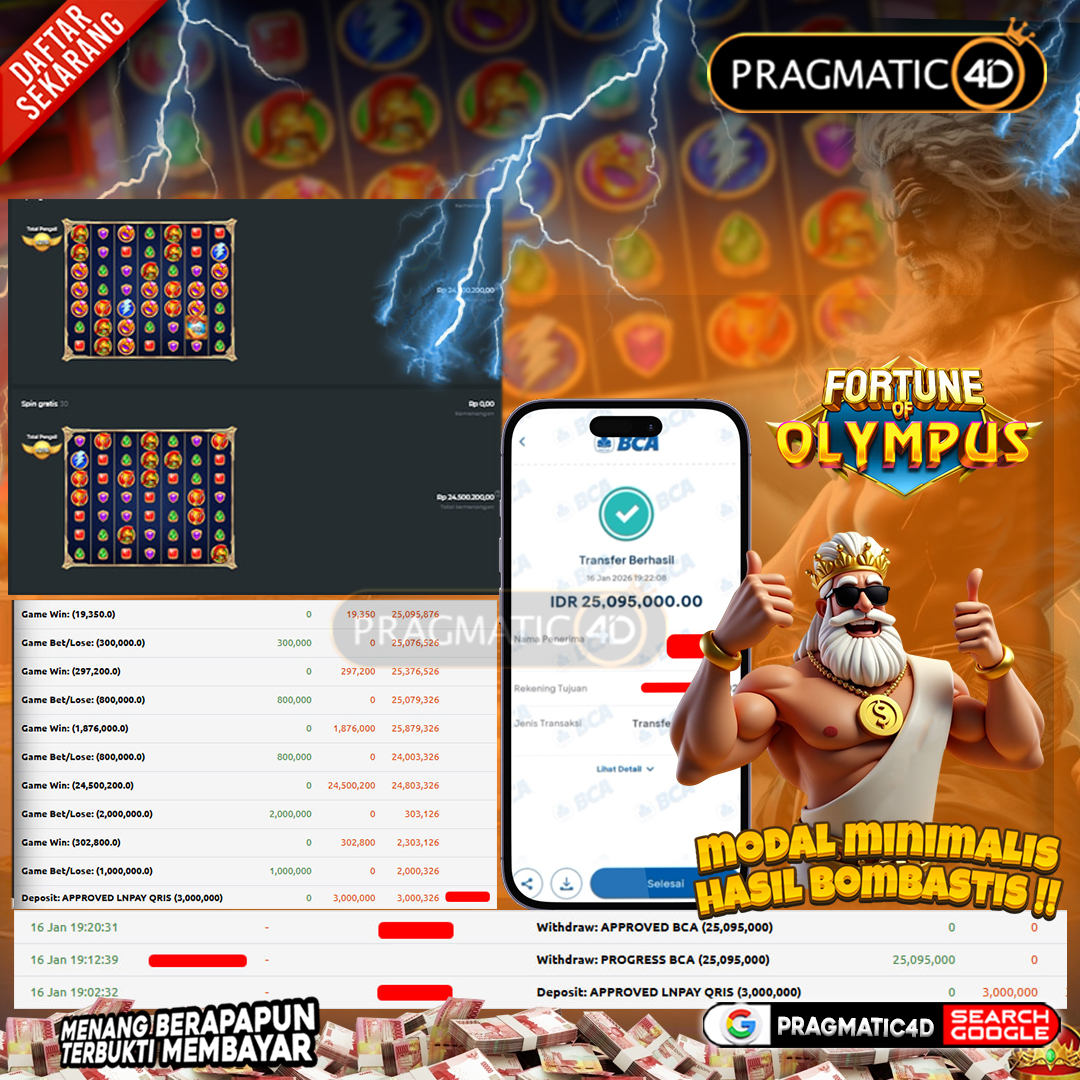 BUKTI KEMENANGAN MEMBER 17 JANUARI 2026 DI PRAGMATIC4D 25 JUTA