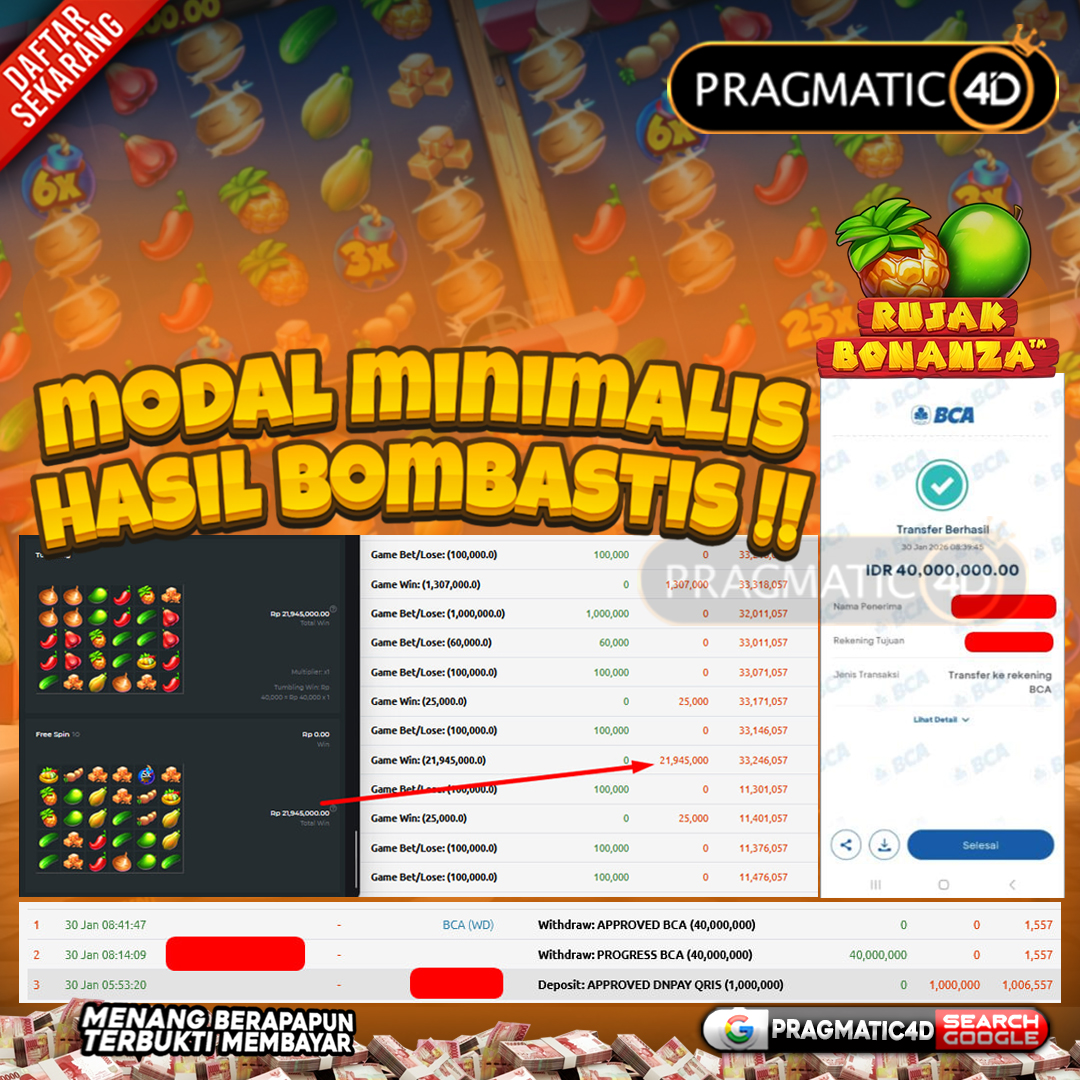 BUKTI KEMENANGAN MEMBER 30 JANUARI 2026 DI PRAGMATIC4D 40 JUTA