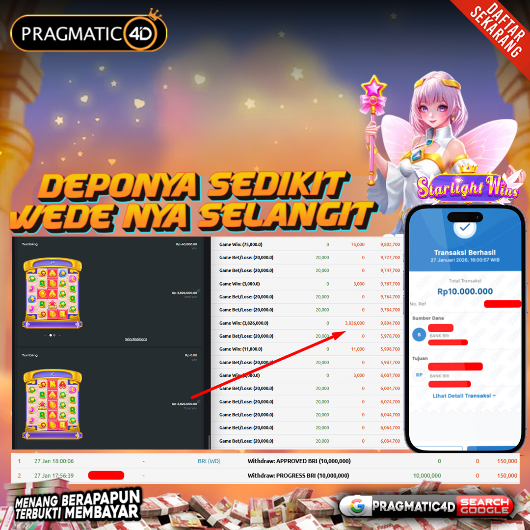 BUKTI KEMENANGAN MEMBER 28 JANUARI 2026 DI PRAGMATIC4D 10 JUTA