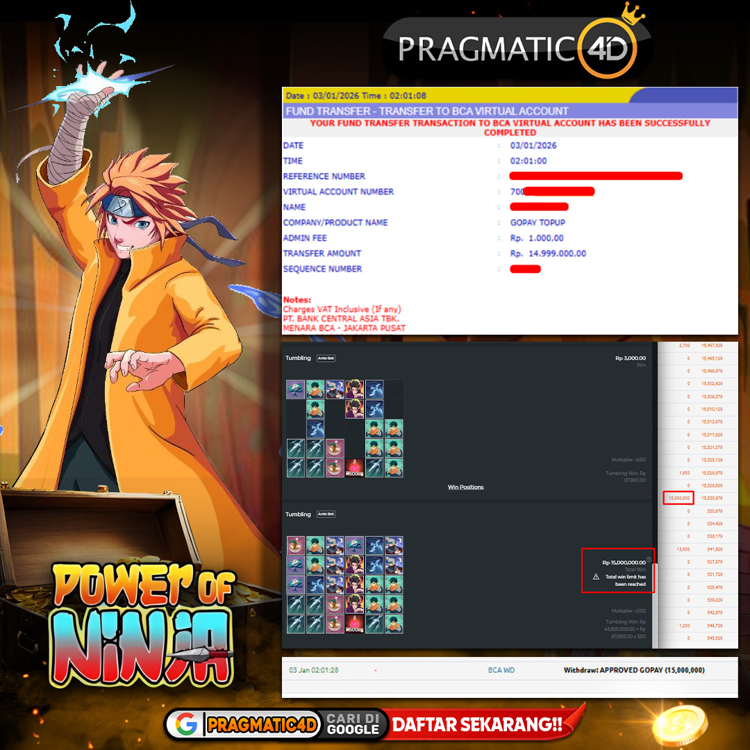 BUKTI KEMENANGAN MEMBER 15 JANUARI 2026 DI PRAGMATIC4D 15 JUTA