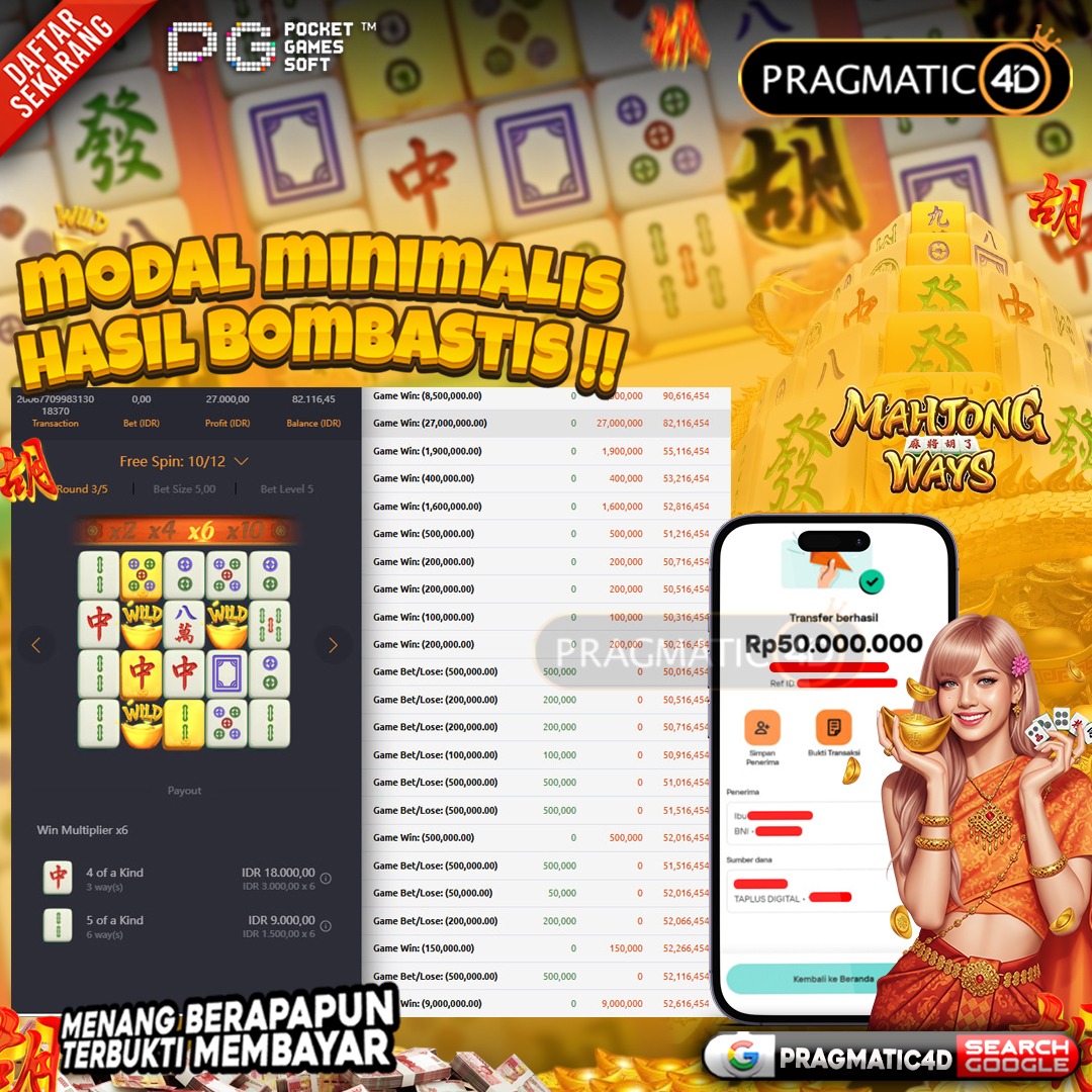 BUKTI KEMENANGAN MEMBER 31 JANUARI 2026 DI PRAGMATIC4D 50 JUTA