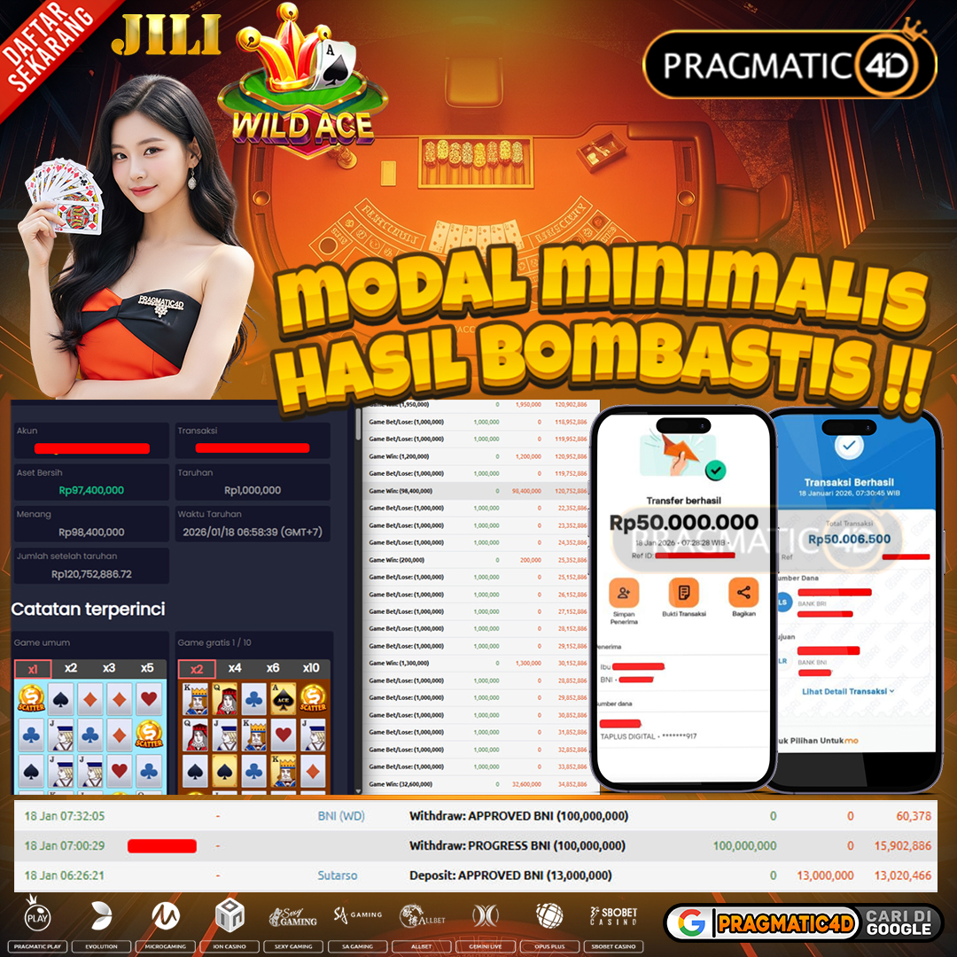 BUKTI KEMENANGAN MEMBER 18 JANUARI 2026 DI PRAGMATIC4D 100 JUTA
