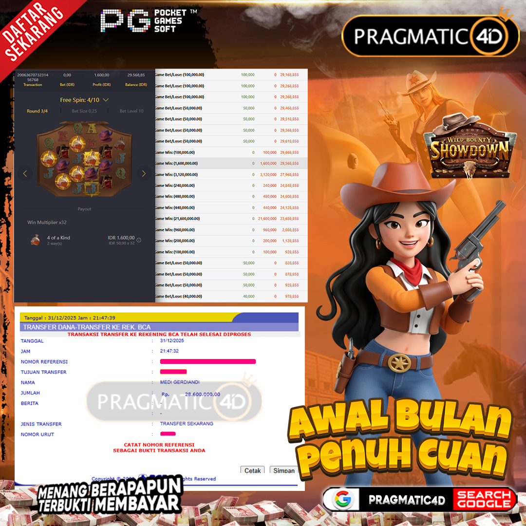 BUKTI KEMENANGAN MEMBER 01 JANUARI 2026 DI PRAGMATIC4D 28 JUTA