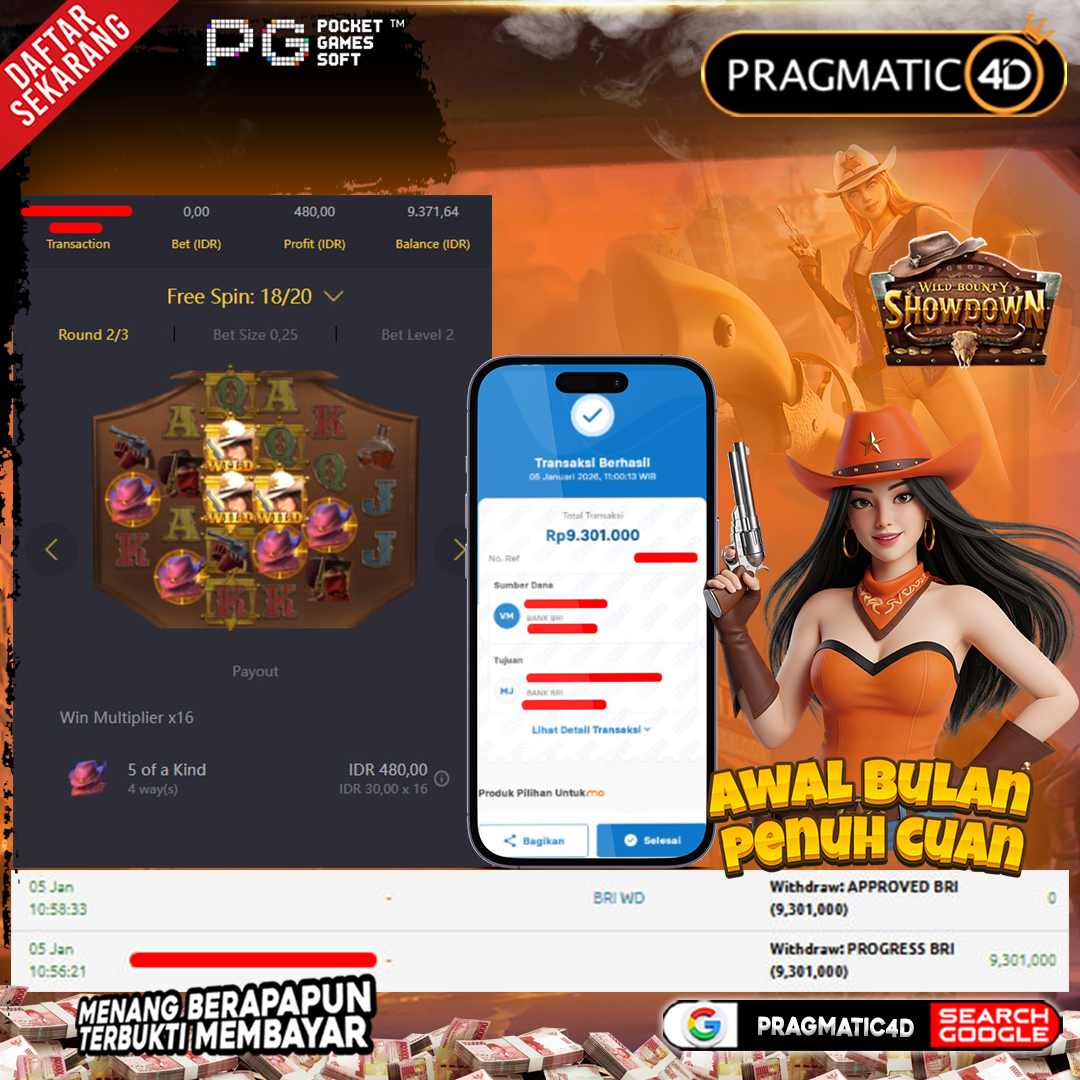 BUKTI KEMENANGAN MEMBER 05 JANUARI 2026 DI PRAGMATIC4D 9 JUTA