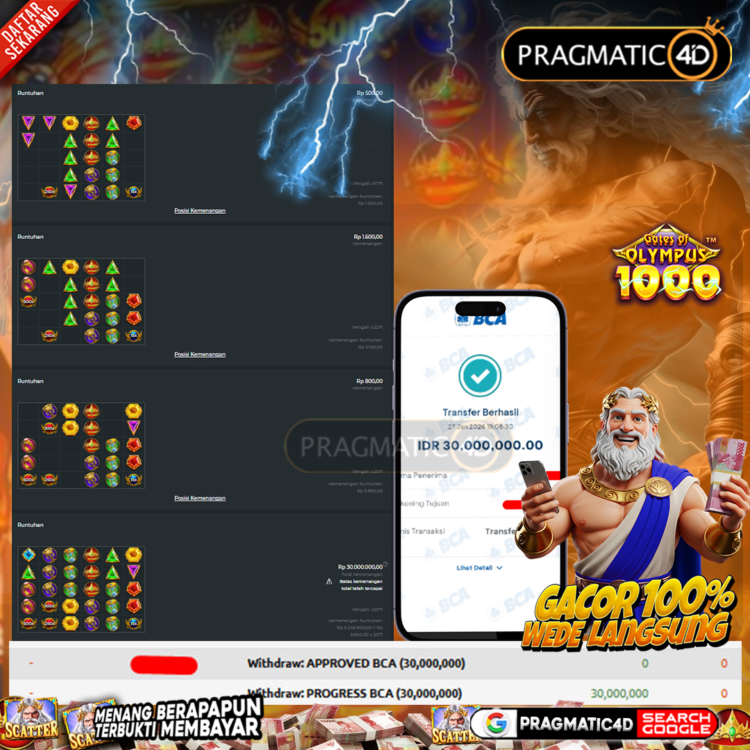 BUKTI KEMENANGAN MEMBER 28 JANUARI 2026 DI PRAGMATIC4D 30 JUTA
