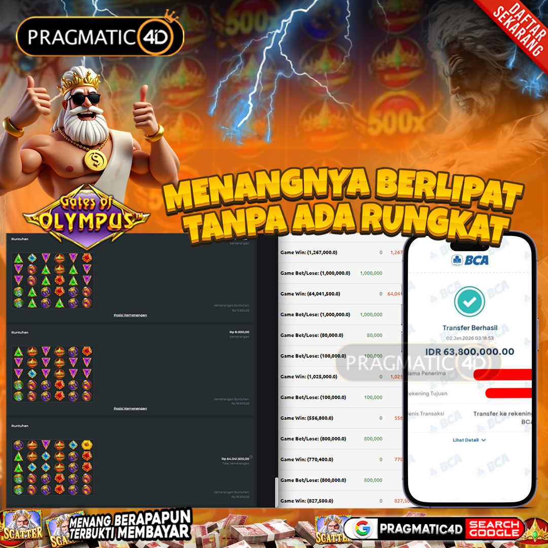 BUKTI KEMENANGAN MEMBER 02 JANUARI 2026 DI PRAGMATIC4D 63 JUTA
