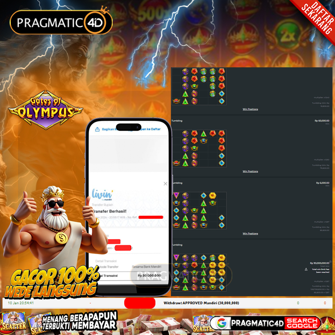 BUKTI KEMENANGAN MEMBER 11 JANUARI 2026 DI PRAGMATIC4D 30 JUTA