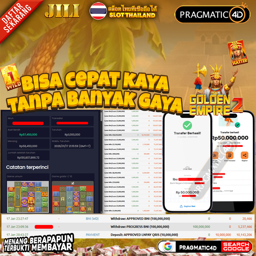 BUKTI KEMENANGAN MEMBER 18 JANUARI 2026 DI PRAGMATIC4D 100 JUTA