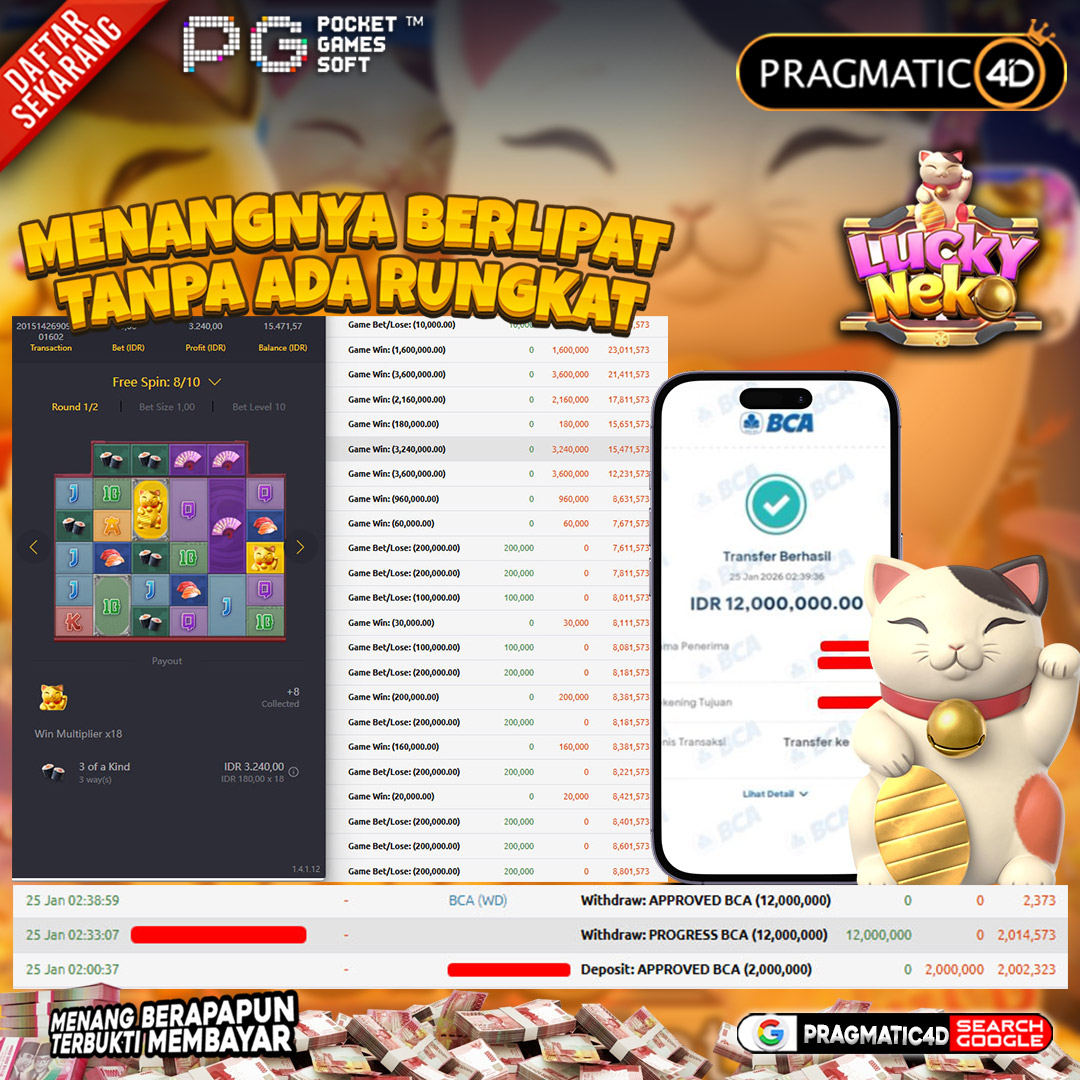 BUKTI KEMENANGAN MEMBER 25 JANUARI 2026 DI PRAGMATIC4D 12 JUTA