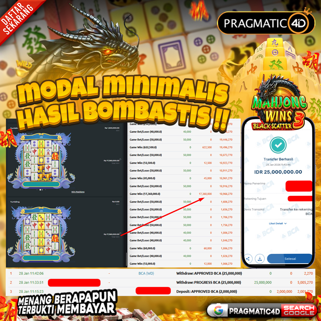 BUKTI KEMENANGAN MEMBER 28 JANUARI 2026 DI PRAGMATIC4D 25 JUTA