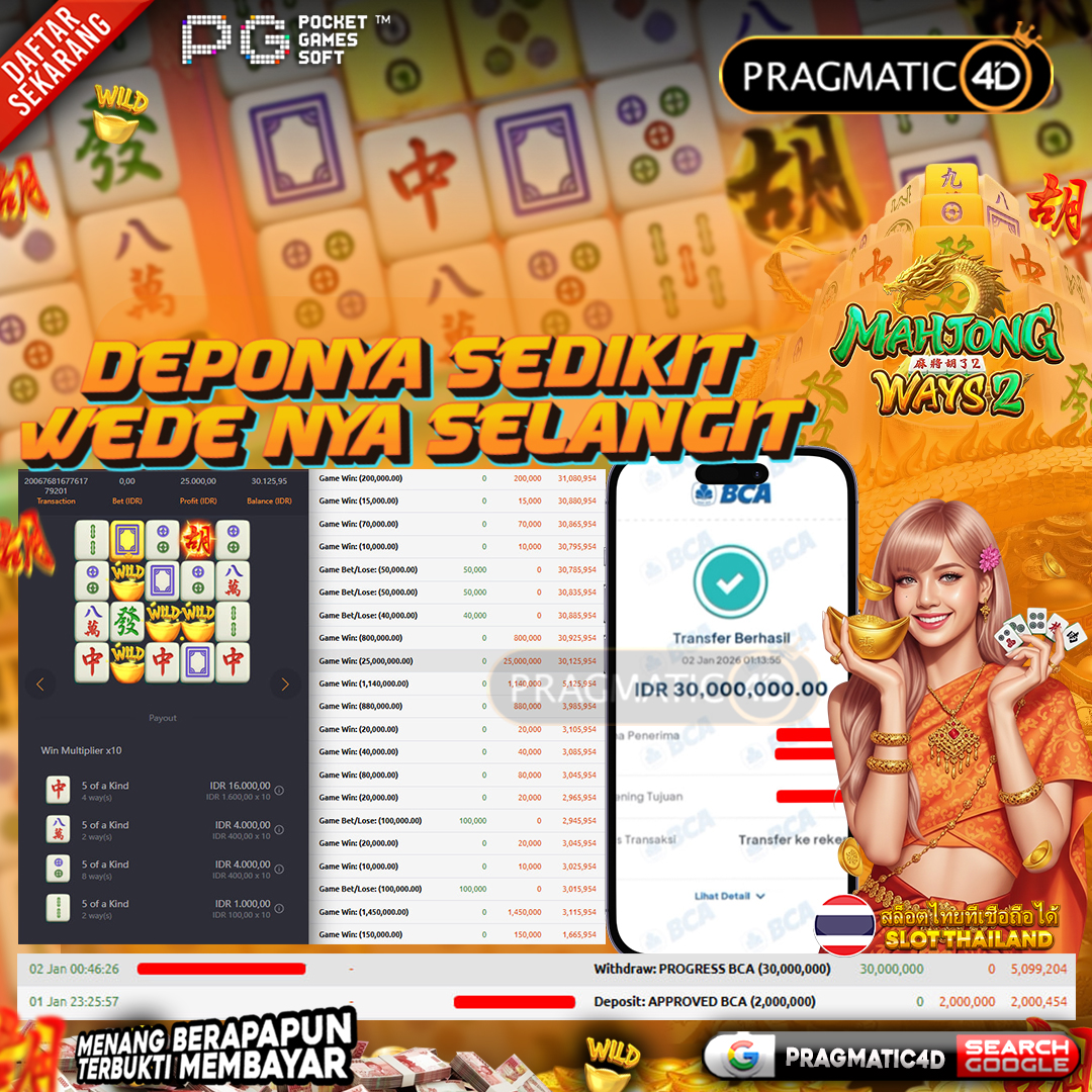 BUKTI KEMENANGAN MEMBER 02 JANUARI 2026 DI PRAGMATIC4D 30 JUTA