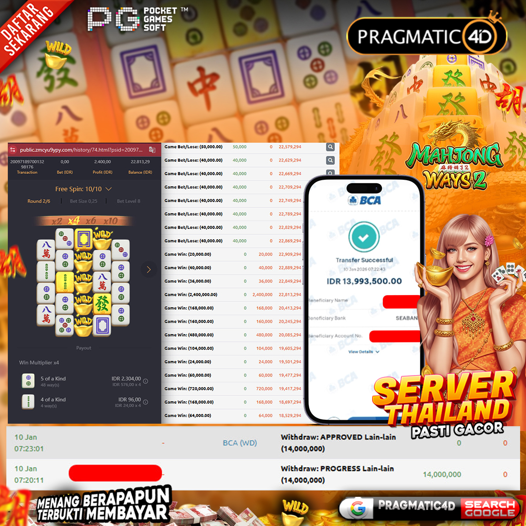 BUKTI KEMENANGAN MEMBER 10 JANUARI 2026 DI PRAGMATIC4D 14 JUTA