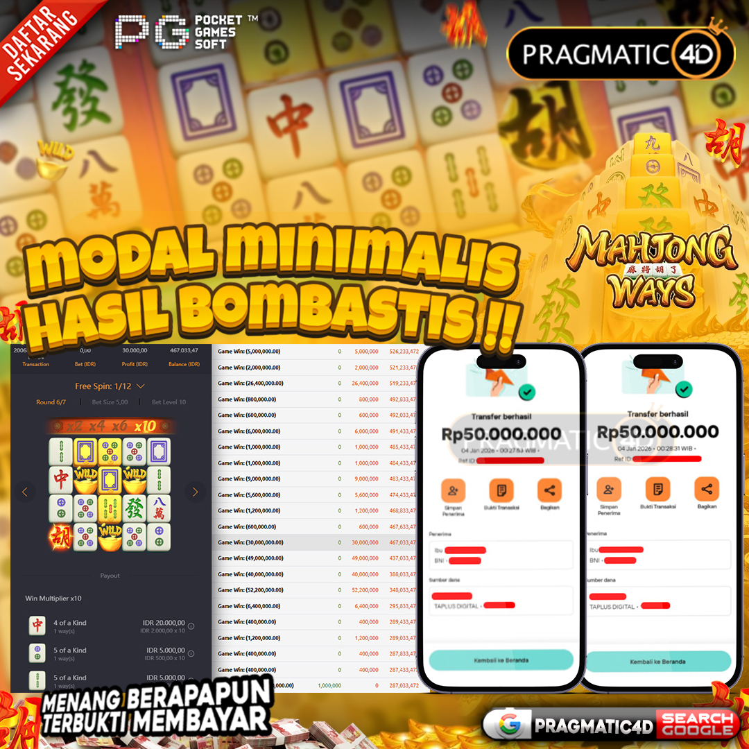 BUKTI KEMENANGAN MEMBER 04 JANUARI 2026 DI PRAGMATIC4D 100 JUTA