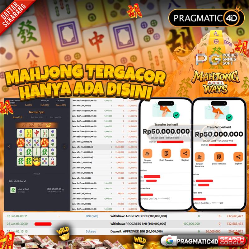 BUKTI KEMENANGAN MEMBER 02 JANUARI 2026 DI PRAGMATIC4D 100 JUTA