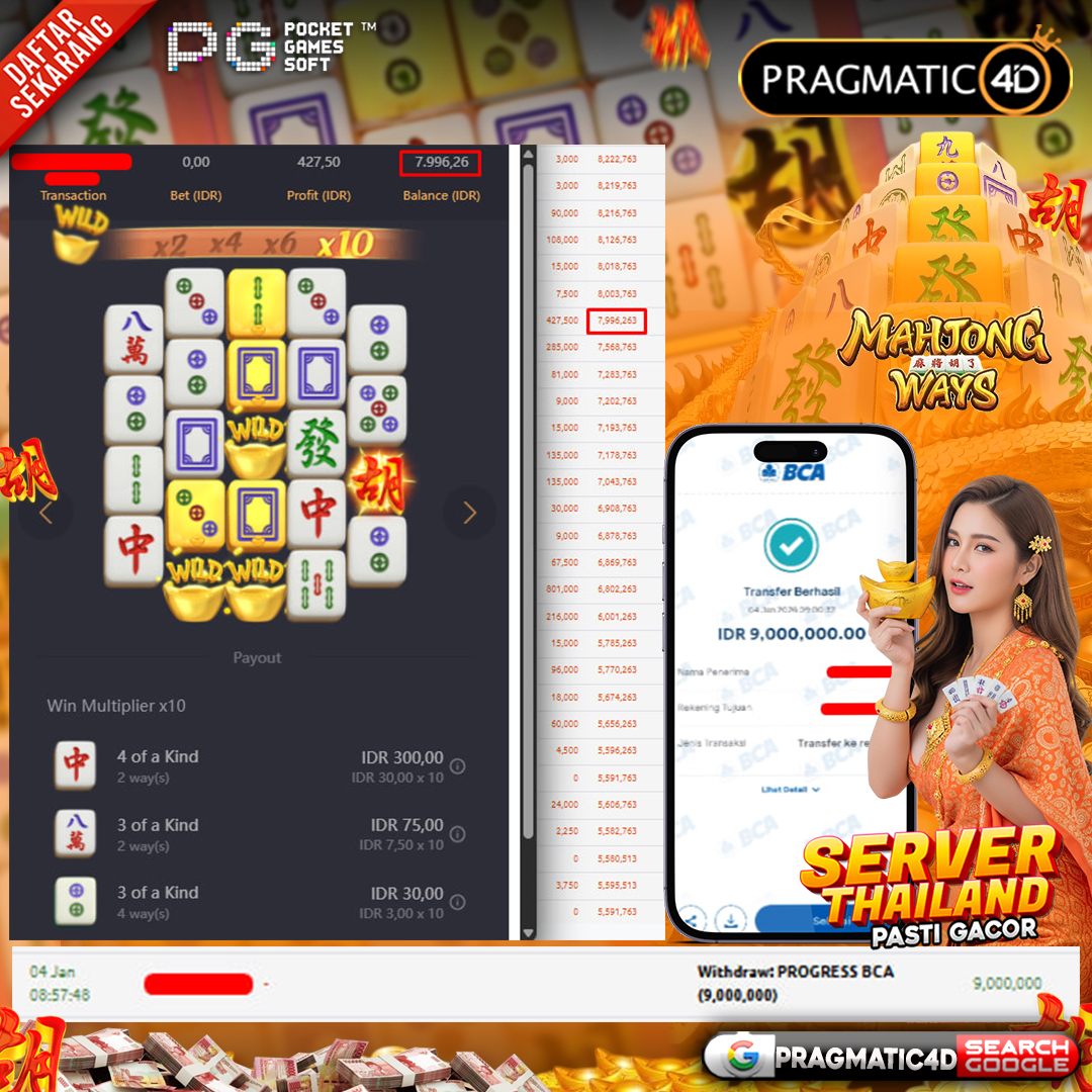 BUKTI KEMENANGAN MEMBER 04 JANUARI 2026 DI PRAGMATIC4D 9 JUTA