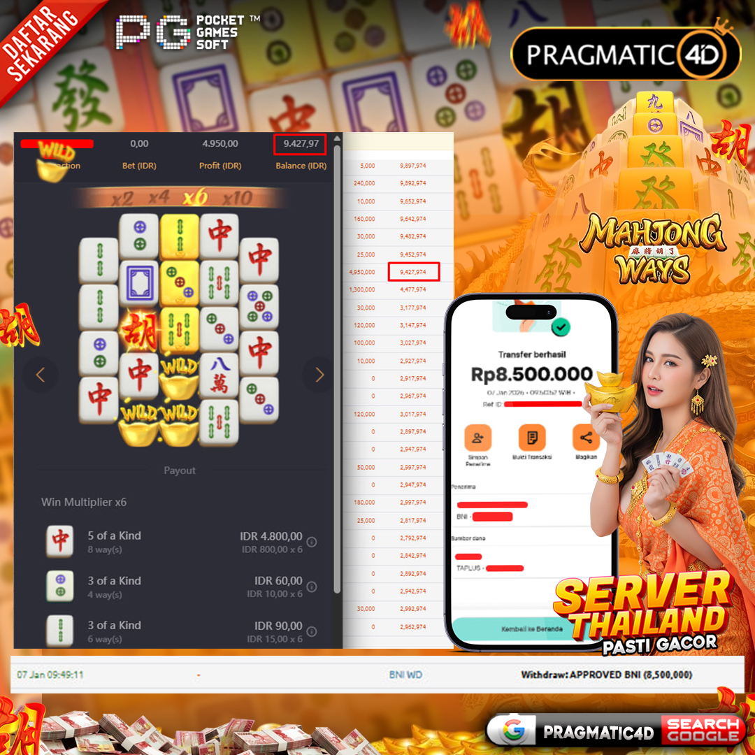 BUKTI KEMENANGAN MEMBER 07 JANUARI 2026 DI PRAGMATIC4D 8 JUTA