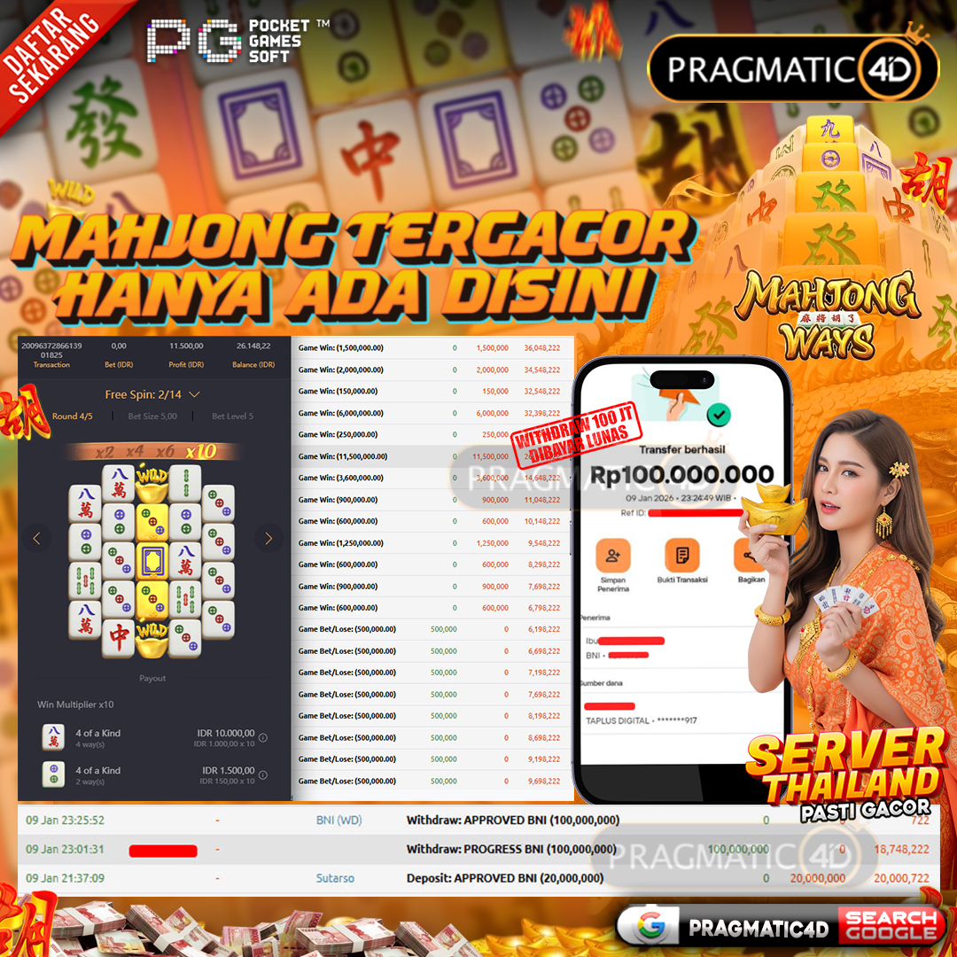 BUKTI KEMENANGAN MEMBER 10 JANUARI 2026 DI PRAGMATIC4D 100 JUTA