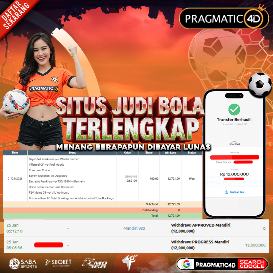 BUKTI KEMENANGAN MEMBER 25 JANUARI 2026 DI PRAGMATIC4D 12 JUTA