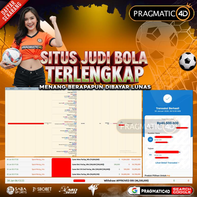 BUKTI KEMENANGAN MEMBER 30 JANUARI 2026 DI PRAGMATIC4D 46 JUTA