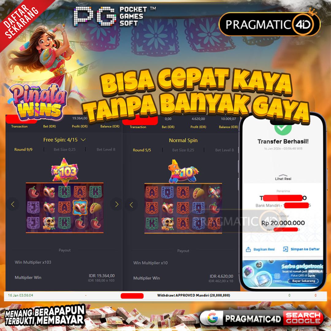 BUKTI KEMENANGAN MEMBER 16 JANUARI 2026 DI PRAGMATIC4D 20 JUTA