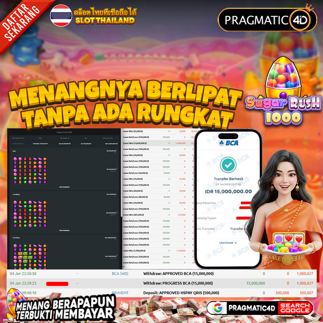 BUKTI KEMENANGAN MEMBER 05 JANUARI 2026 DI PRAGMATIC4D 15 JUTA