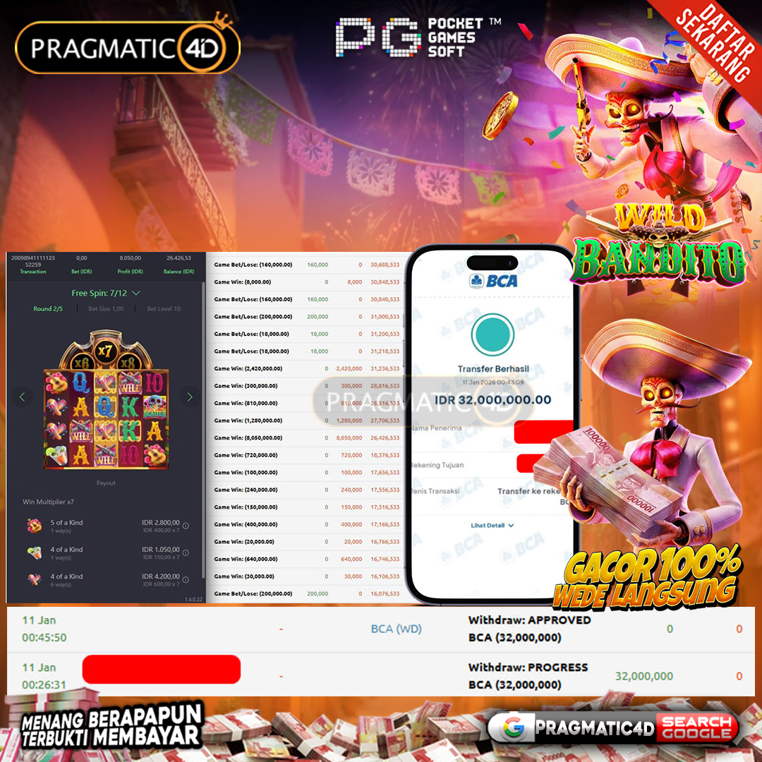 BUKTI KEMENANGAN MEMBER 11 JANUARI 2026 DI PRAGMATIC4D 32 JUTA