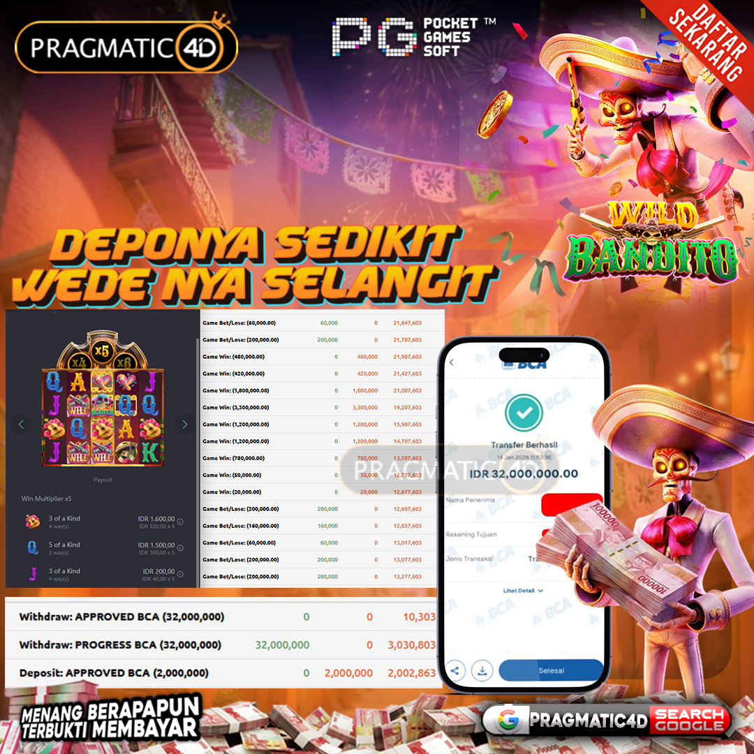 BUKTI KEMENANGAN MEMBER 14 JANUARI 2026 DI PRAGMATIC4D 32 JUTA