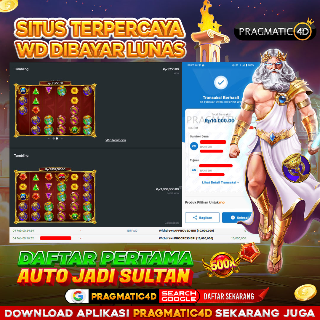 BUKTI KEMENANGAN MEMBER 04 FEBRUARY 2026 DI PRAGMATIC4D 10 JUTA
