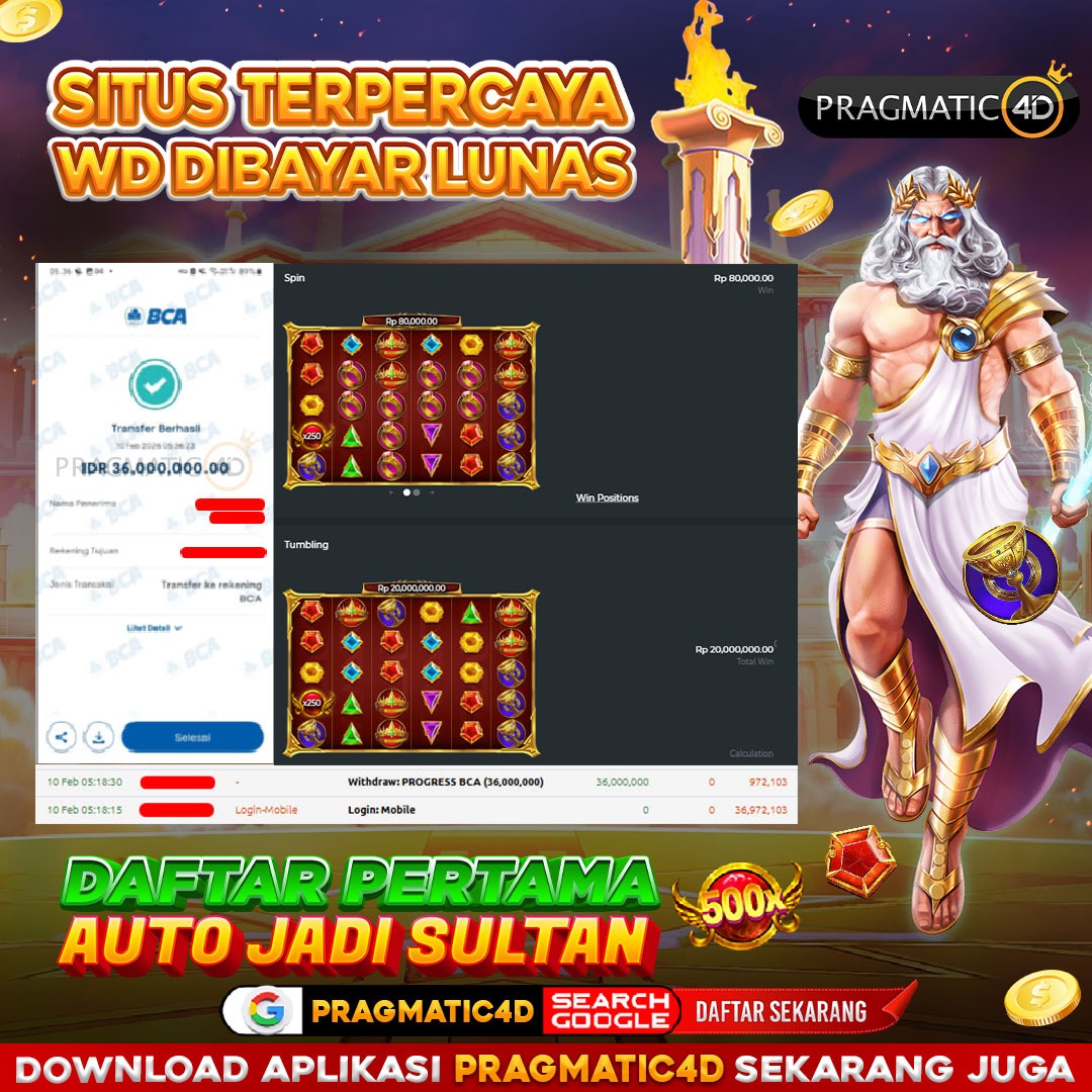 BUKTI KEMENANGAN MEMBER 10 FEBRUARY 2026 DI PRAGMATIC4D 36 JUTA
