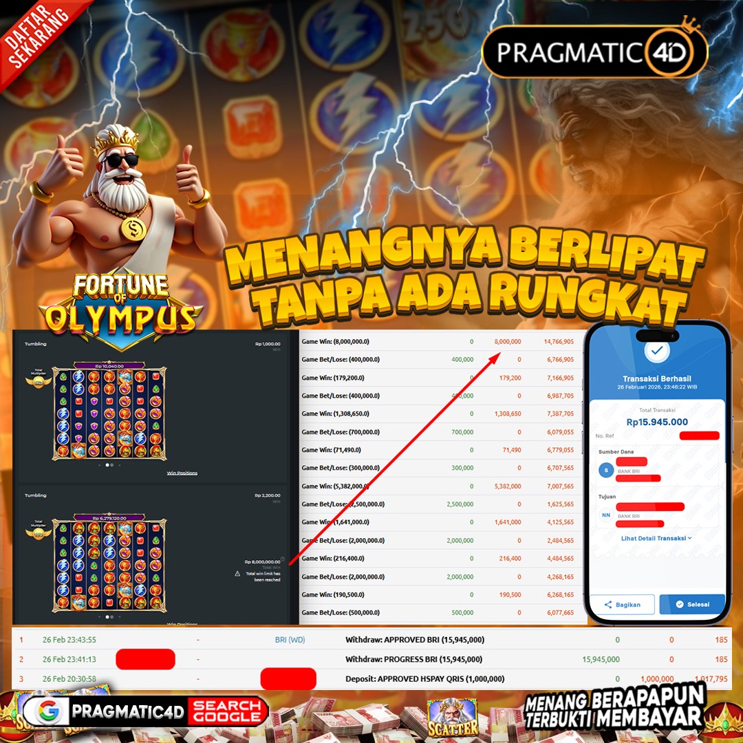 BUKTI KEMENANGAN MEMBER 27 FEBRUARY 2026 DI PRAGMATIC4D 15 JUTA
