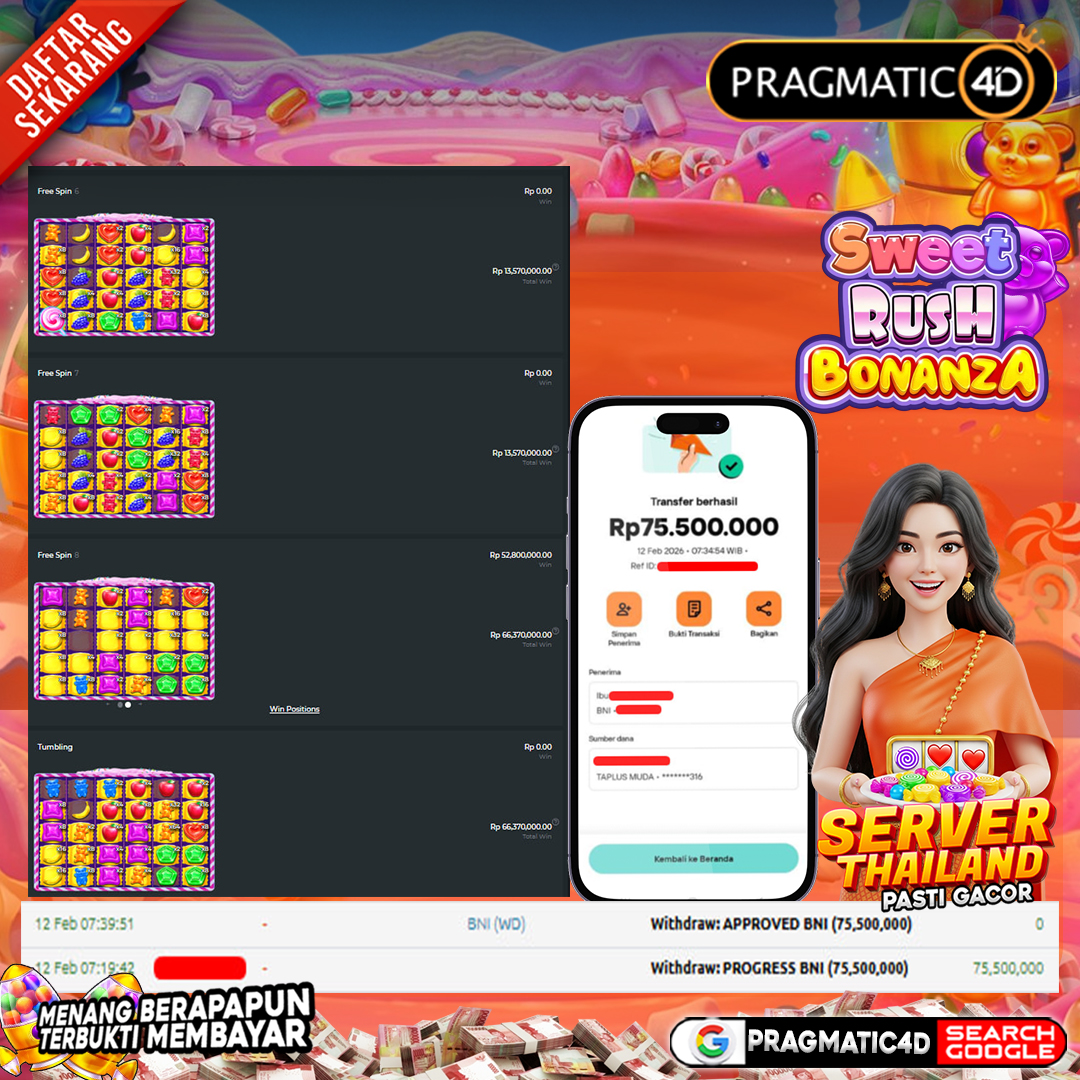 BUKTI KEMENANGAN MEMBER 12 FEBRUARY 2026 DI PRAGMATIC4D 75 JUTA