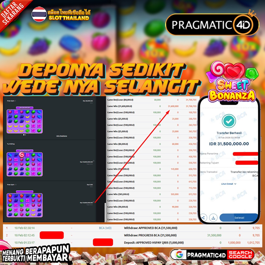 BUKTI KEMENANGAN MEMBER 18 FEBRUARY 2026 DI PRAGMATIC4D 31 JUTA