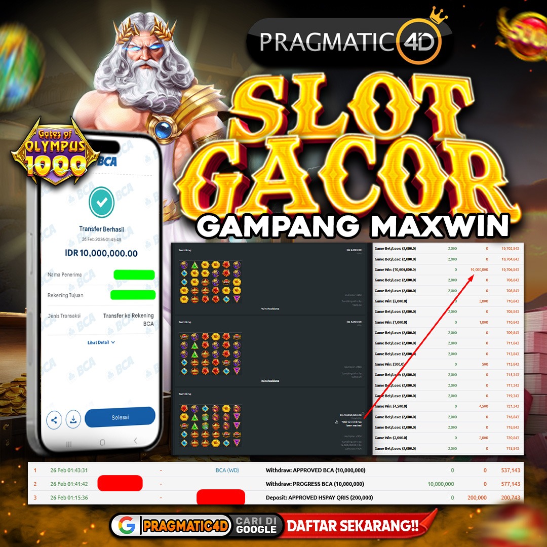 BUKTI KEMENANGAN MEMBER 28 FEBRUARY 2026 DI PRAGMATIC4D 13 JUTA