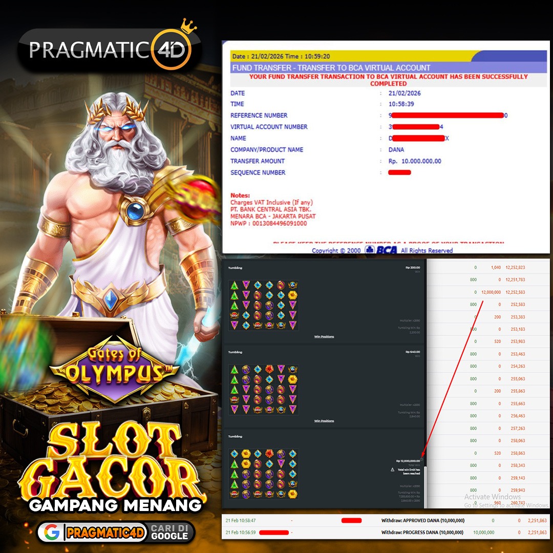 BUKTI KEMENANGAN MEMBER 21 FEBRUARY 2026 DI PRAGMATIC4D 10 JUTA
