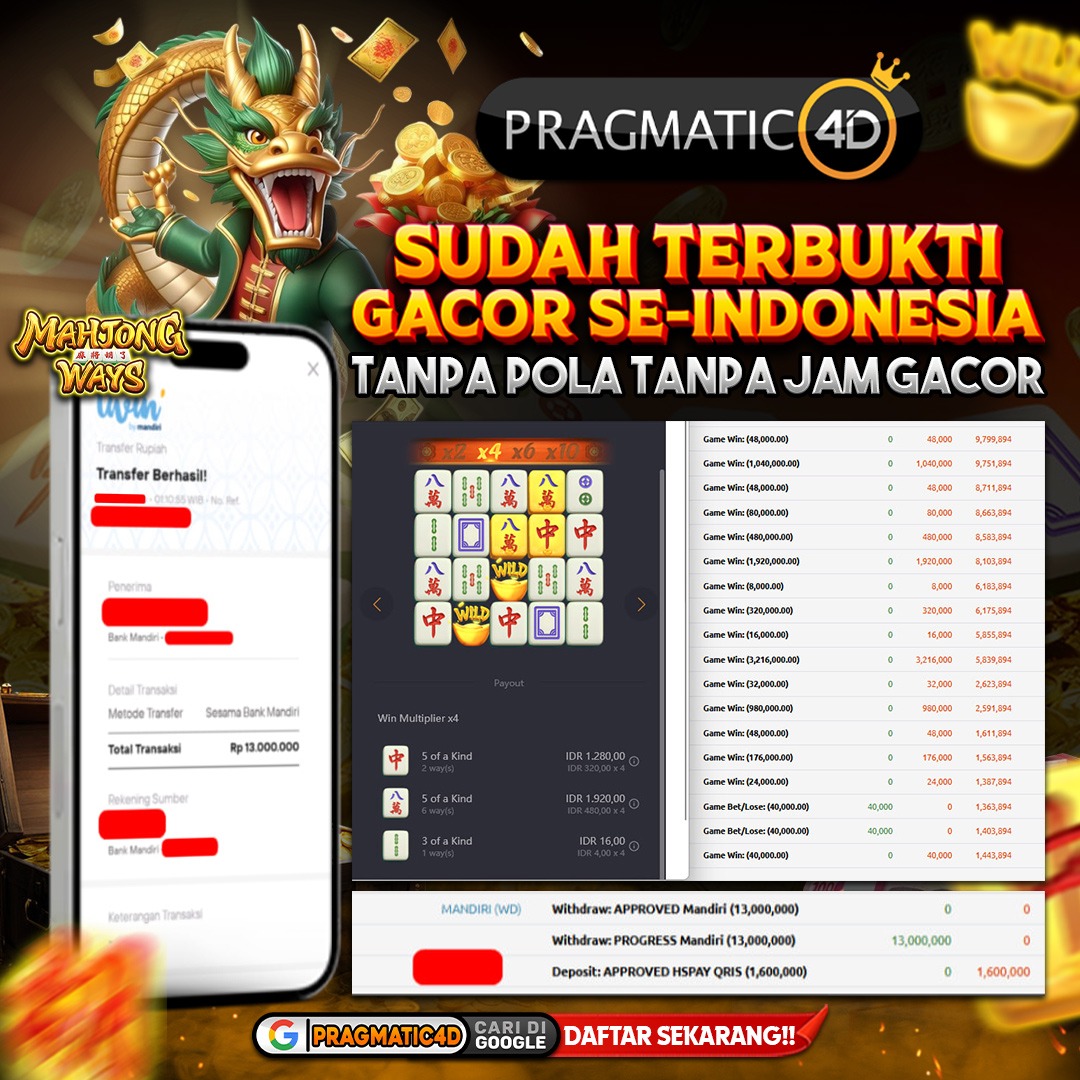 BUKTI KEMENANGAN MEMBER 24 FEBRUARY 2026 DI PRAGMATIC4D 13 JUTA