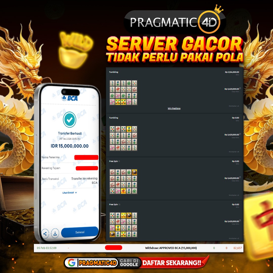 BUKTI KEMENANGAN MEMBER 05 FEBRUARY 2026 DI PRAGMATIC4D 15 JUTA