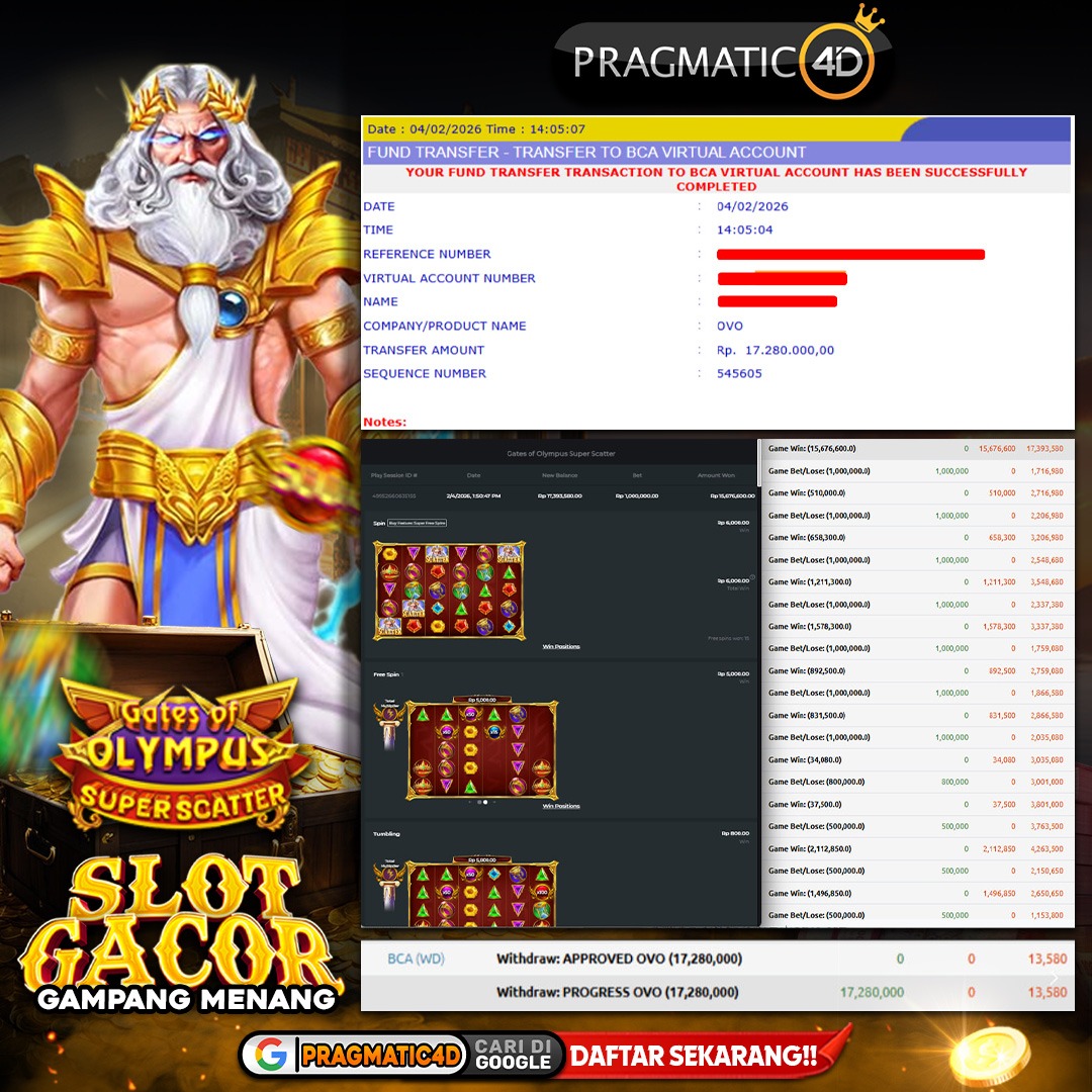 BUKTI KEMENANGAN MEMBER 05 FEBRUARY 2026 DI PRAGMATIC4D 17 JUTA