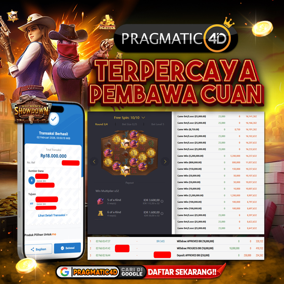 BUKTI KEMENANGAN MEMBER 02 FEBRUARY 2026 DI PRAGMATIC4D 18 JUTA
