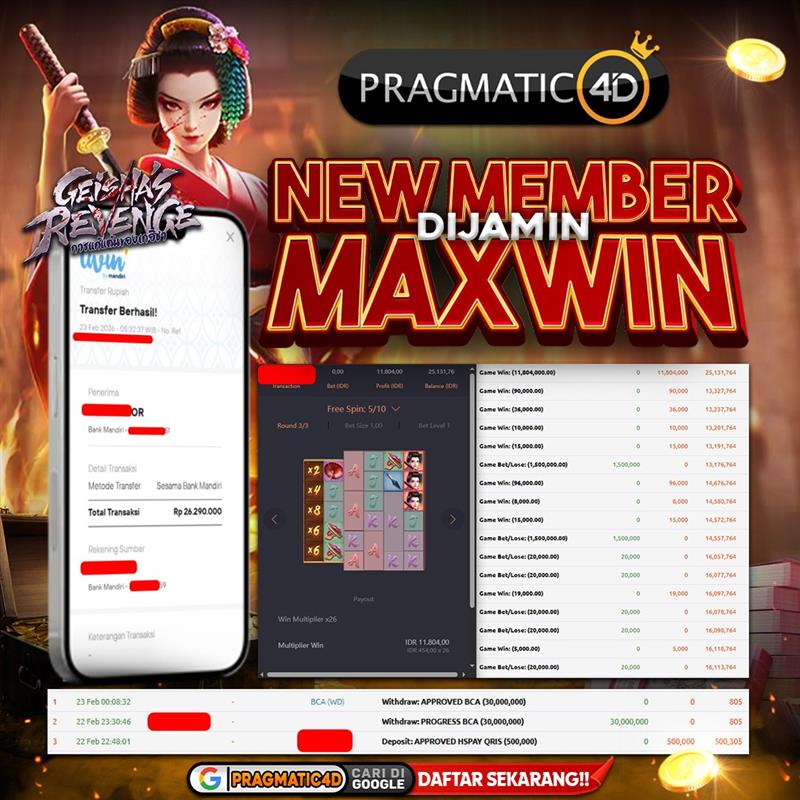 BUKTI KEMENANGAN MEMBER 23 FEBRUARY 2026 DI PRAGMATIC4D 26 JUTA