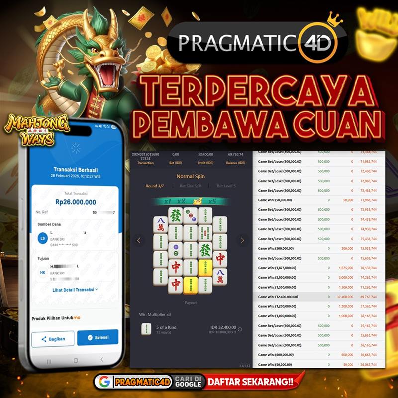 BUKTI KEMENANGAN MEMBER 26 FEBRUARY 2026 DI PRAGMATIC4D 26 JUTA