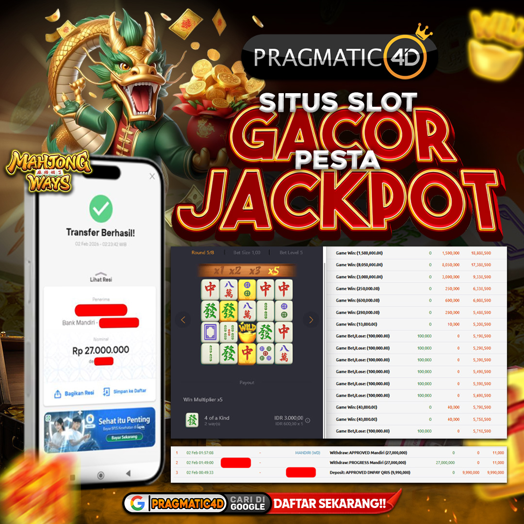 BUKTI KEMENANGAN MEMBER 02 FEBRUARY 2026 DI PRAGMATIC4D 27 JUTA