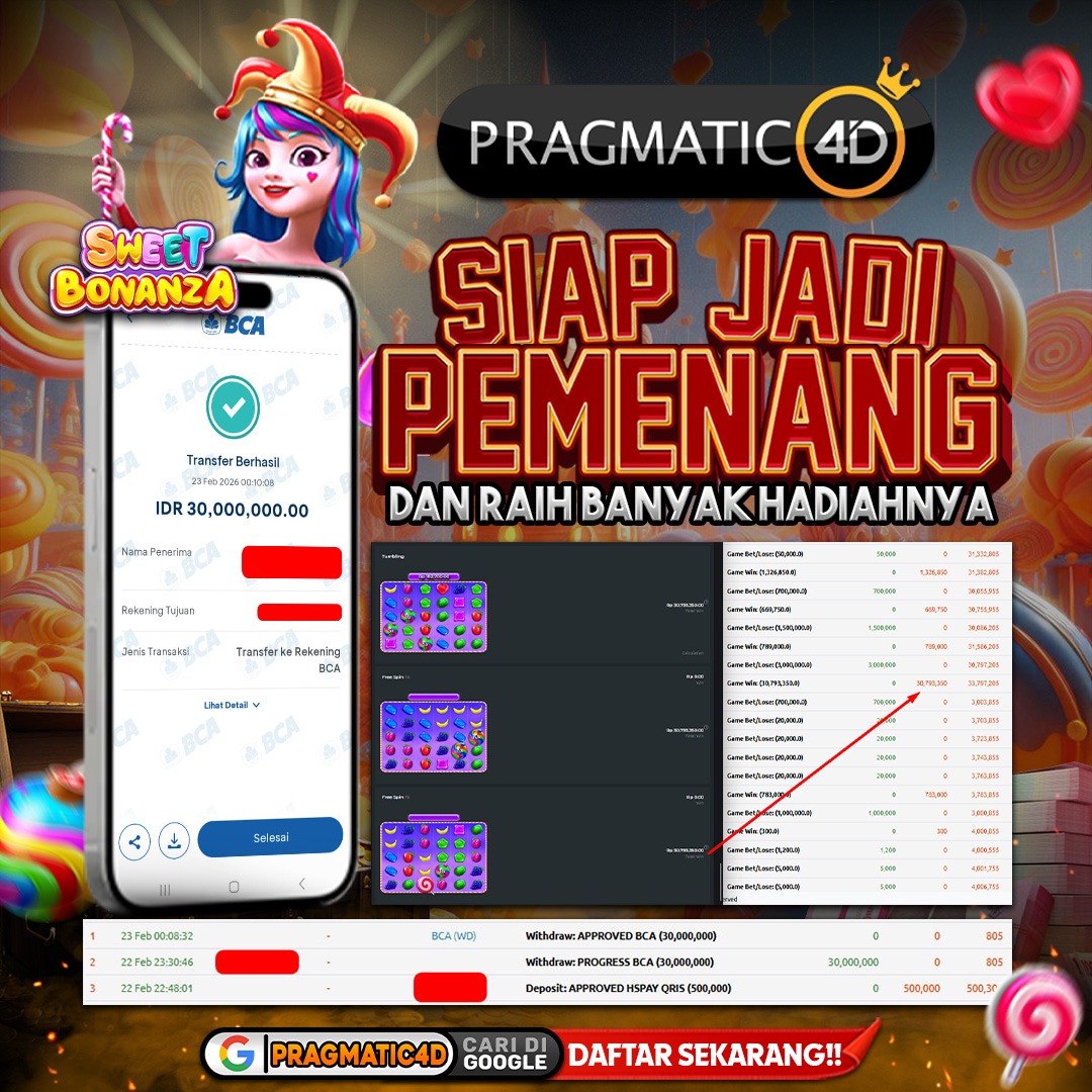 BUKTI KEMENANGAN MEMBER 23 FEBRUARY 2026 DI PRAGMATIC4D 30 JUTA