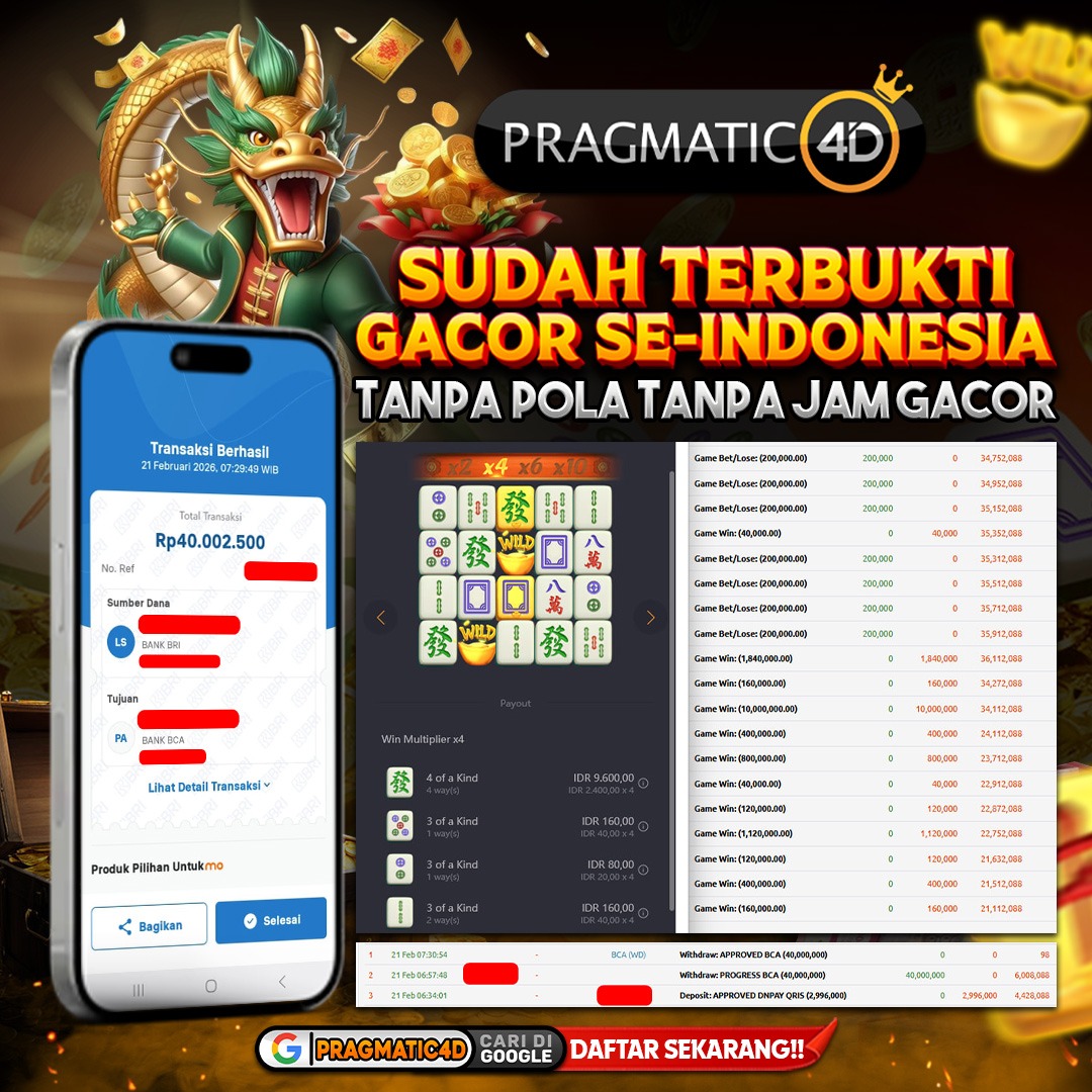 BUKTI KEMENANGAN MEMBER 21 FEBRUARY 2026 DI PRAGMATIC4D 40 JUTA