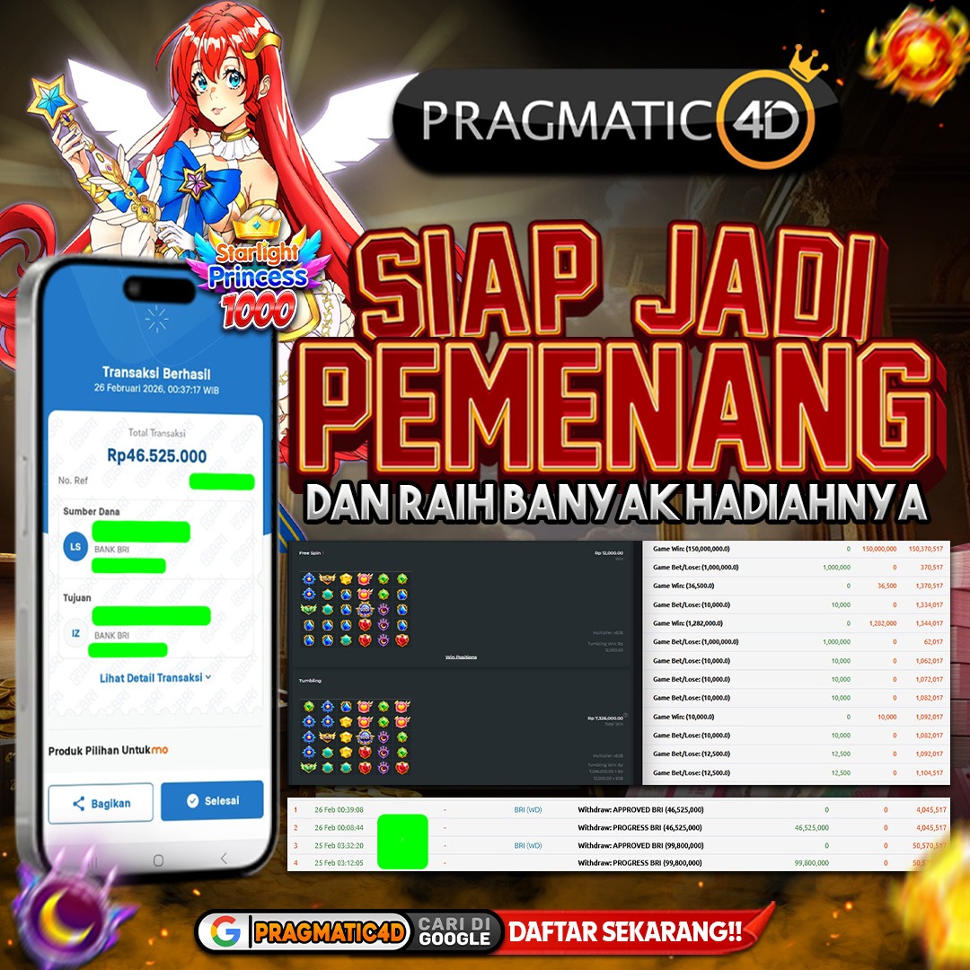 BUKTI KEMENANGAN MEMBER 26 FEBRUARY 2026 DI PRAGMATIC4D 46 JUTA