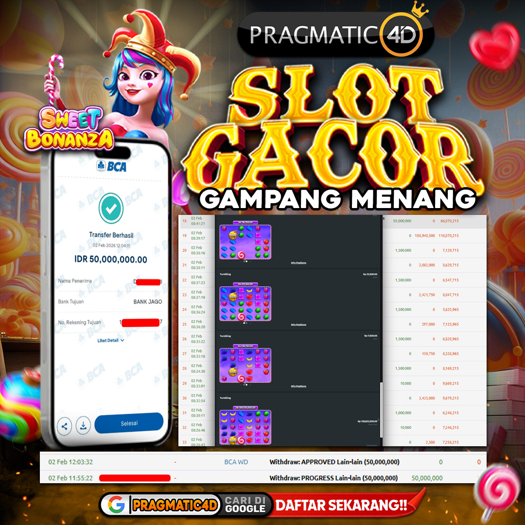 BUKTI KEMENANGAN MEMBER 02 FEBRUARY 2026 DI PRAGMATIC4D 50 JUTA