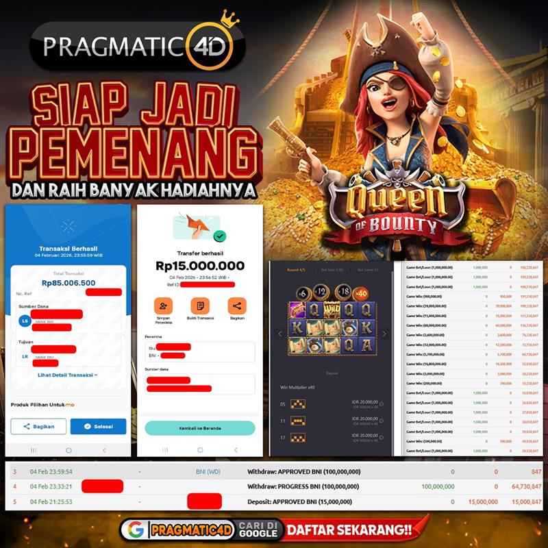 BUKTI KEMENANGAN MEMBER 05 FEBRUARY 2026 DI PRAGMATIC4D 100 JUTA